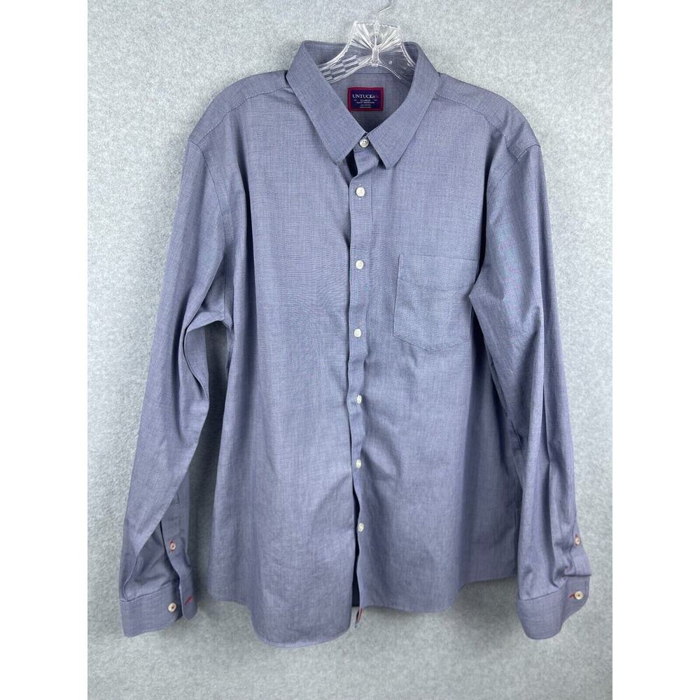 UNTUCKit‎ Shirt Mens XL Blue Checks Button Up Wrinkle Free Denim Work